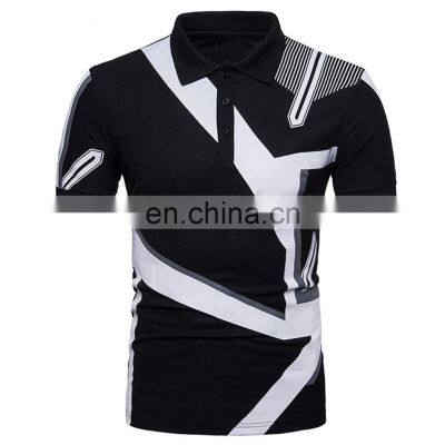 New Men's Summer Leisure Sports Youth Loose Black White Stripe Polo Shirt Wholesale