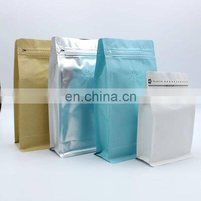 Custom Printed Colorful Plain Color 250g Resealable Flat Bottom Box Pouch Coffee Bags With Valve