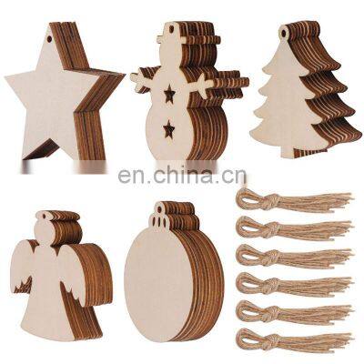 2021 unfinished wooden diy prinit christmas tree ornaments hanging wood slices for kids