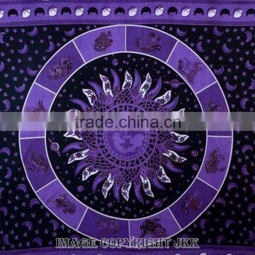 Indian Tapestry Cotton Bedding Bedsheet Purple Color Sun Horoscope Zodiac Print Wall Hanging Tapestries Throw Mandala Print photo-2