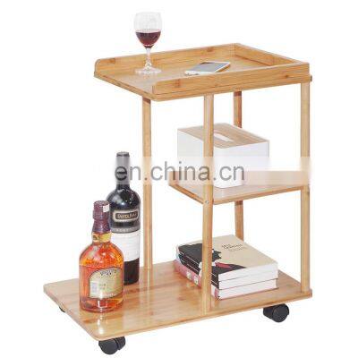 Factory custom bamboo sofa side table with roller in living room