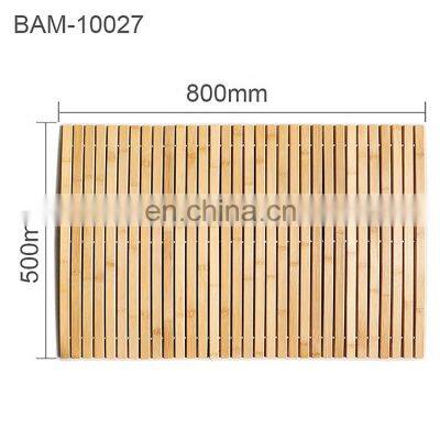 Environmental Friendly Natural Bamboo Shower Mat Non-slip Rubber Easy Drying Designed Bathroom Bamboo Floor Mat photo-2