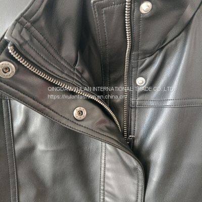 Spring/autumn Stand Collar Women' Handsome Eco Leather Motorcycle Biker Jacket photo-4
