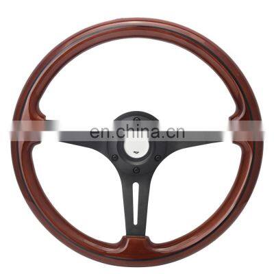 Fits Universal 350mm Black Classic Trim Chrome Spoke Wood Grain Sport Chrome Steering Wheel