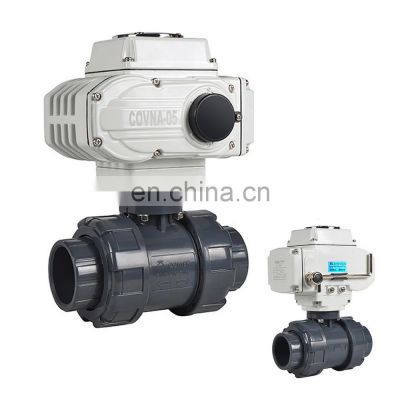 COVNA 1 inch 2 Way Full Port 220V AC 12V DC Modulating Electric Actuator PVC Plastic Double Union Ball Valve plastic ball valve