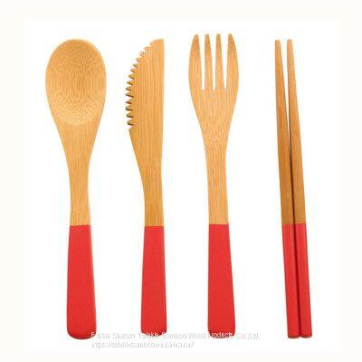 Bamboo spoon set,bamboo fork,knife with colorful set wholesale China