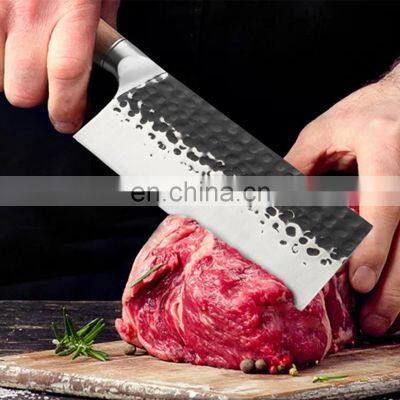 7.8 Inch Forged Hammered Stainless Steel Kitchen Cleaver Chopping Knife With Rose Wood Handle Slicing Knife photo-5