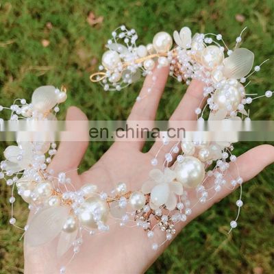 Fashion Pearl Flower Headband Bridal Wedding Crown Hair Accessories Hair Band Tiara Crystal Headpiece Hair Jewelry