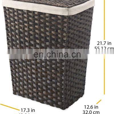 Large Capacity With Handle and Lid Hand-woven Plastic Rattan Storage Basket Bathroom Laundry Storage Bucket