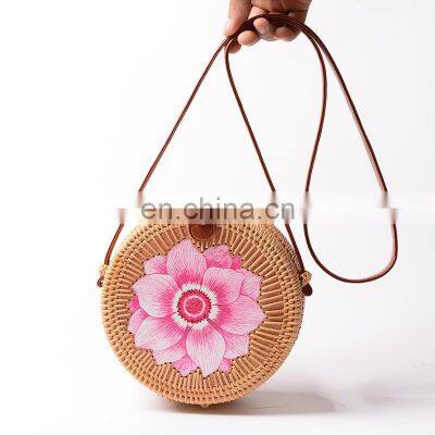 Printing Flower Rattan Bag Style Bohemian Bali Handbag Beach Bag Straw WOven Hottest 2022 Wholesale