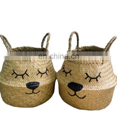 Sleepy Bear Set Seagrass Belly Basket Plant Holder Storage Basket Decor Home High Quality