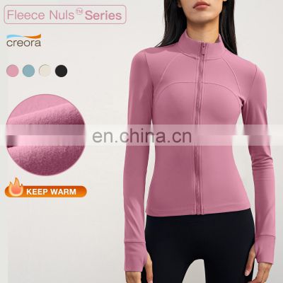 Winter Fleece Causal Zip Up Sleeve Sports Jackets Custom Women Yoga Tops With Thumb Hole 80nylon 20spandex