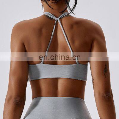 Recycled Front Twist Halter Neck Sports Bras Wholesale Sexy Backless Quick Dry Yoga Tops