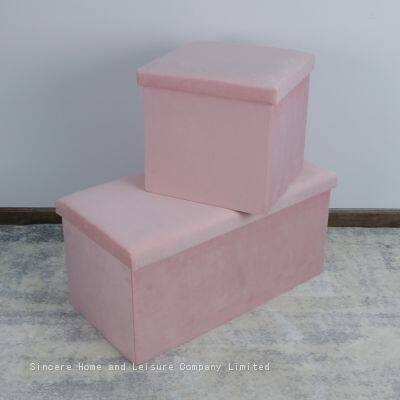 Foldable Storage Velvet Ottoman-Pink photo-4