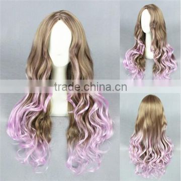 High Quality 80cm Long Wave Pink Mixed Synthetic Anime Lolita Wig Cosplay Costume Fashion Hair Wig Party Wig