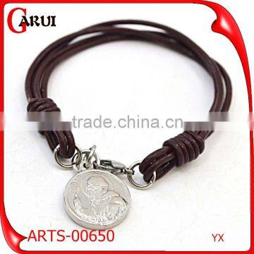 Wholesale Leather Engravable Bracelets With Pendant Mens Leather Bracelet photo-4