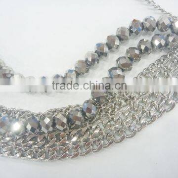 FASHION MULTI ROW GLASS BEADED CHAIN NECKLACE