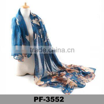 Women's Print Chinese Rose Scarves Shawl Large Size180*90cm Voile Soft Wraps