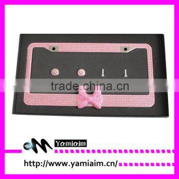 Pricess Pink Bow Tie Attchment Diamond License Plate Frame Car Accessories Auto OEM Cute