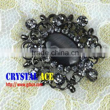 Lowest Price Jet Hematite Button Brooch Pin with Crystal, Crystal Pin Brooch with Rhinestone, Strass Brooch for wedding dress