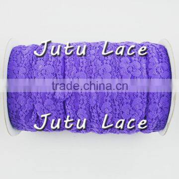1" Elastic Lace Ribbon, Lace Elastic by the Yard - Purple photo-2