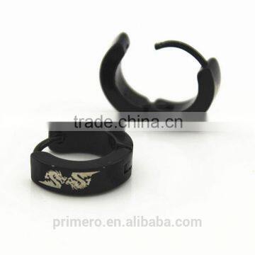 2016 Men's Titanium Dragon Pattern Hoop Earrings Cute Stainless Steel Black Jewelry photo-3