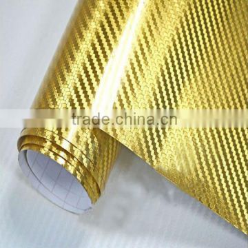 Gold 3D chrome carbon fiber film, Chrome 3D carbon vinyl sticker with air drains