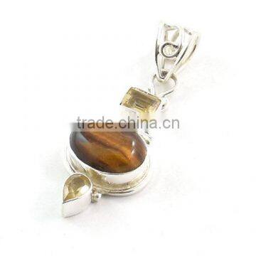 925 sterling silver jewelry tiger eye stone pendant Indian semi precious gemstone jewelry