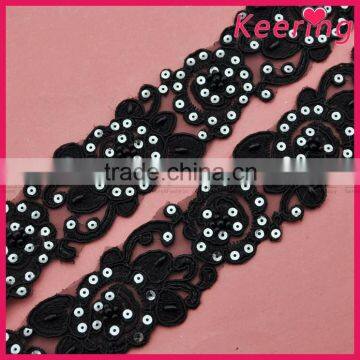 wholesale garment accessories black lace with white sequins WTPA-009