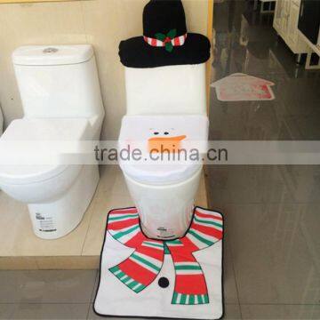 3 Pcs Christmas Decorations Happy Snowman Toilet Seat Cover and Rug Bathroom Set