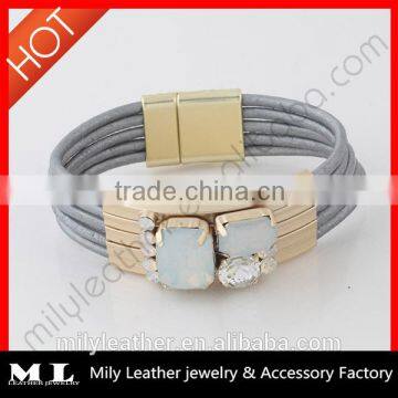 2014 Wholesale Leather rhinestone bracelet China Top 10 Fashion Jewelry Manufacture with supreme quality MLB 005