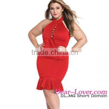 open hot sexy hot sex modal Red Lace up Front Mermaid Ruffle ladies sexy fat women dresses