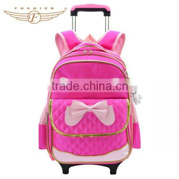 School student wheeled backpack with lovely bowknot