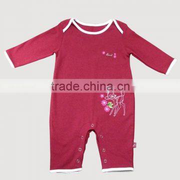 Long sleeeve baby bobysuit plain 100% cotton baby romper wholesale