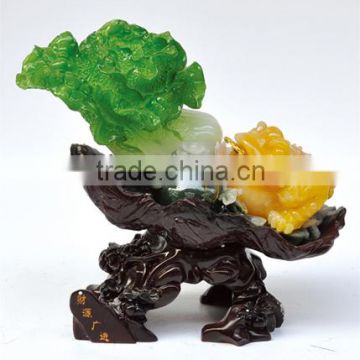 Carving Crafts Crystal Chinese Cabbage with wood Base For Home Decorations