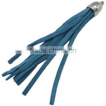 Suede Cord Pendants, with Platinum Color Copper Findings, Blue, Size: 10x83mm, hole: 2mm(LC-G002-7)