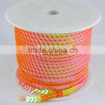 Sequin String Roll, Orange, AB Color, Garment Paillette, 6mm in diameter, 100 yards/roll(BS88Y)