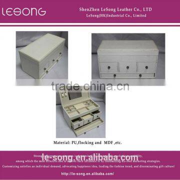 High-end White Leather MDF Cabinet Jewelry Drawer Case