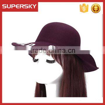 K-109 Girl Vintage Homburg Women Decorate Fedora Jazz Hats Flat Wide Brim Fedora Felt Hat photo-5