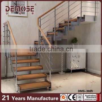 stairs railing inox steel and wood railing