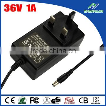 High quality power supply 36V 1A wall plug adapter 36V li-ion battery charger