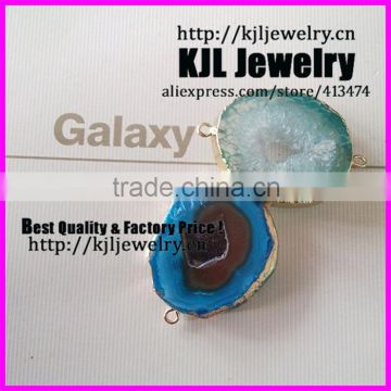 KJL-A0337 natural blue and green quartz geode stone connector ,charm semi-precious druzy stone pendant finding