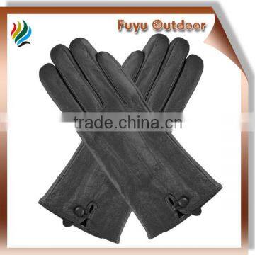 OEM/ODM GUANGDONG Long Black Winter Goatskin Plain Style Lined Leather Black Gloves