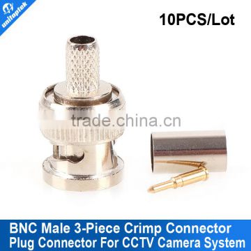 10pcs/lot Crimp on BNC Male Coax Coaxial Compression Connector RG59 Adapter For CCTV camera