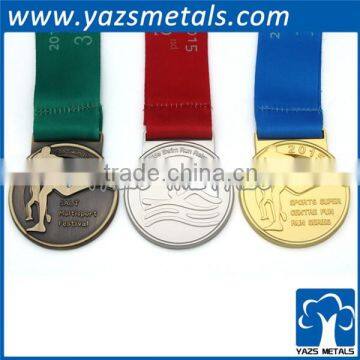 Custom different material gold silver brozen olympic metal medal with ribbon