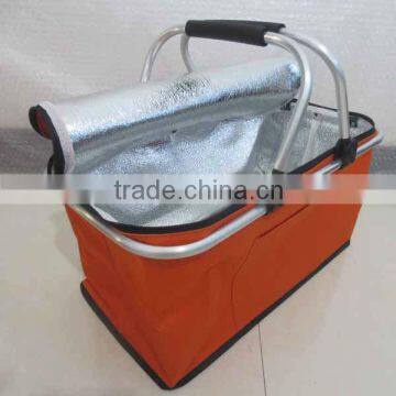 plain 600D polyester folding cooler basket with aluminum handle