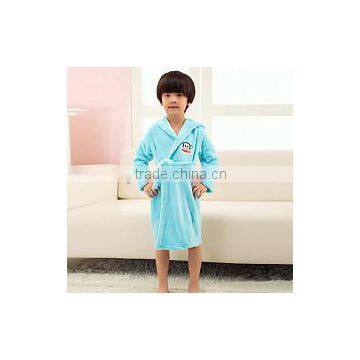 Blue Color Coral Fleece Bathrobe Kids Hooded Robe