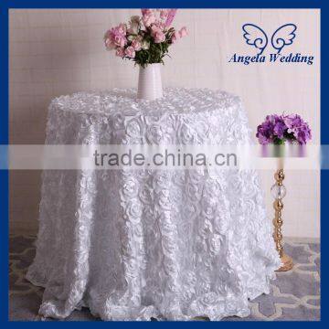 CL005B fancy elegant wedding White 3D rose rosette satin table cloth