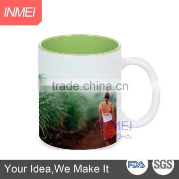 11oz inner color mugs wholesale with your design printing, inner color mug, green