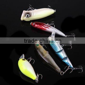 5pcs Fishing Hard Baits Lures Minnow Popper Crank Popper Carbon Steel Hook With Box photo-5